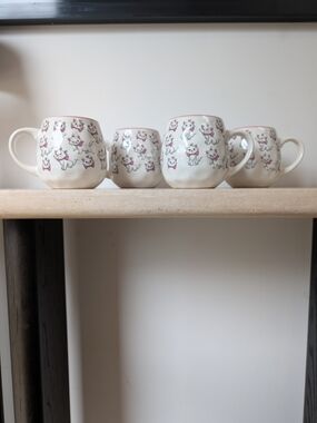 Disney Aristocats Ceramic Marie Cat Pattern Mug - Pink and White- Set Of 4